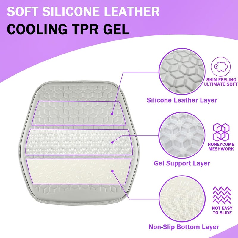 Binsheo Thin Gel Seat Cushion for Car Seat, Office Chair, Wheelchair, Golf Cart - Non-Slip Car Seat Cushions with 0.7 Inch Gel - Sciatica & Coccyx Pain Relief (Leather, Grey) - Image 3